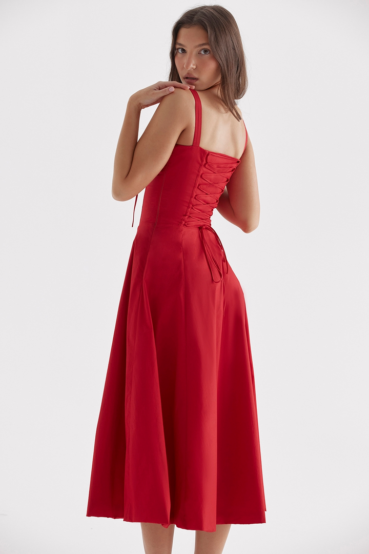 Vivienne – Rochie Midi de Damă cu Corset Romantic Bleumarin