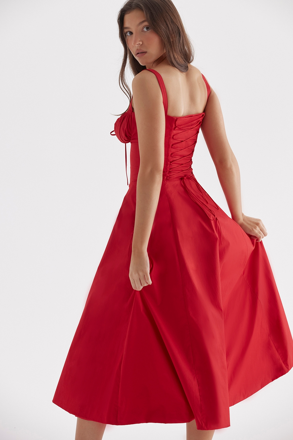 Vivienne – Rochie Midi de Damă cu Corset Romantic Bleumarin