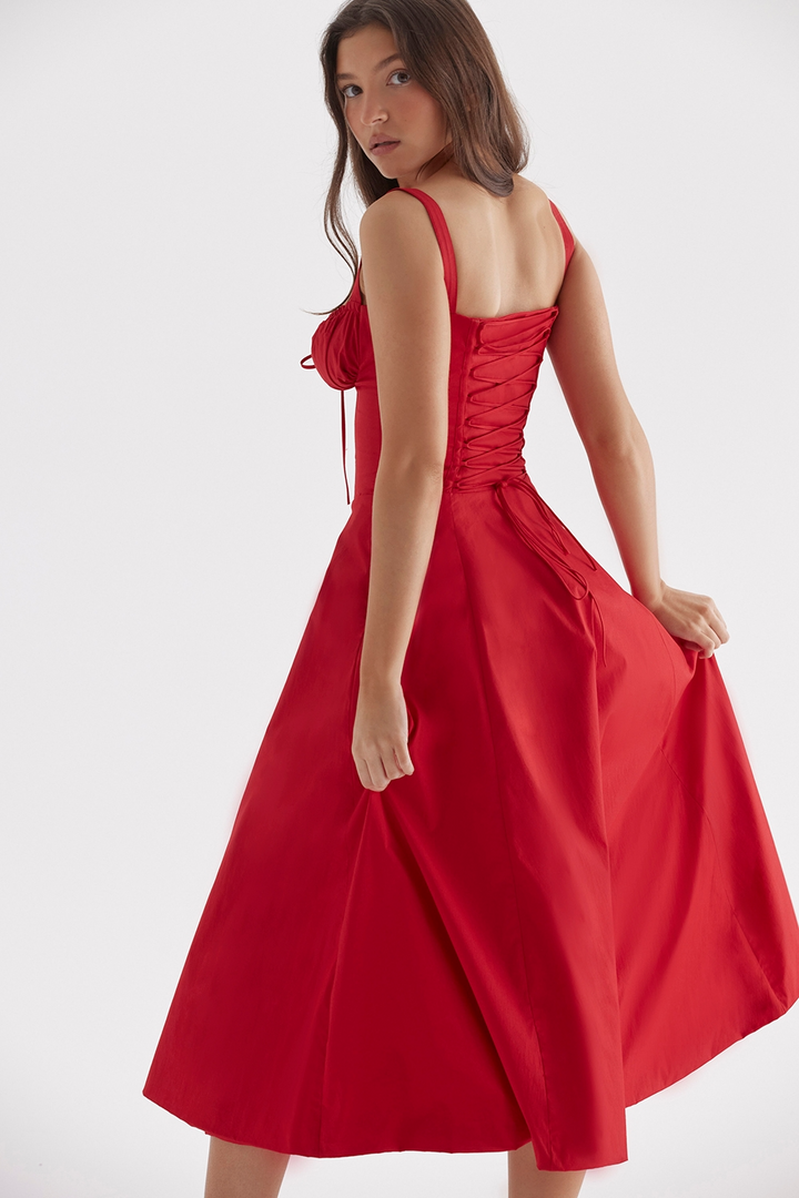 Vivienne – Rochie Midi de Damă cu Corset Romantic Bleumarin