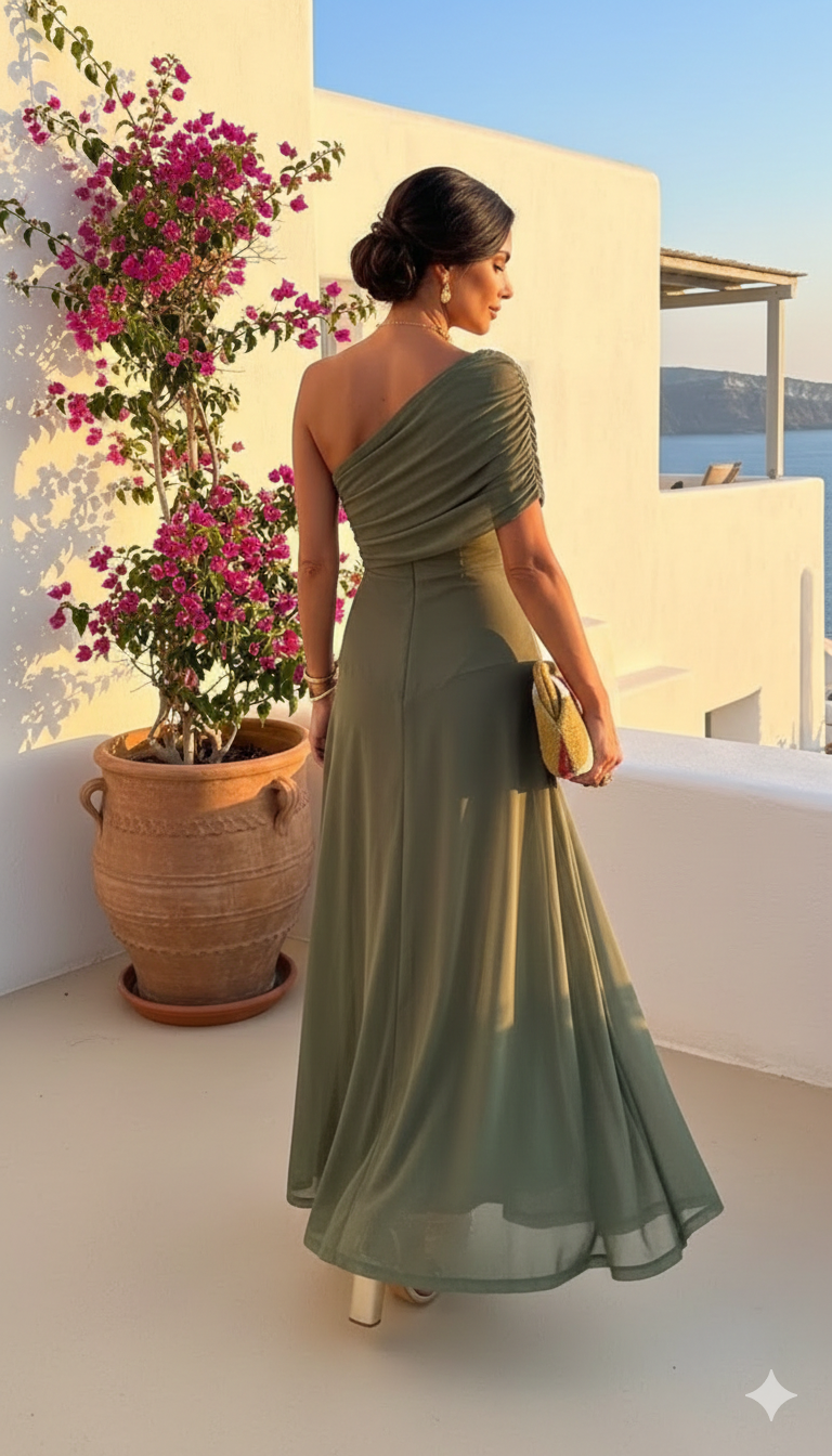 Uma – Rochie Lungă Fluidă cu Design Elegant