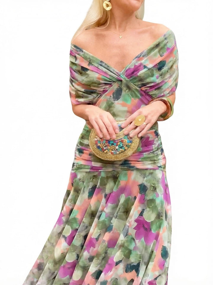 Mihaela - Rochie Maxi Fluidă cu Decolteu în V