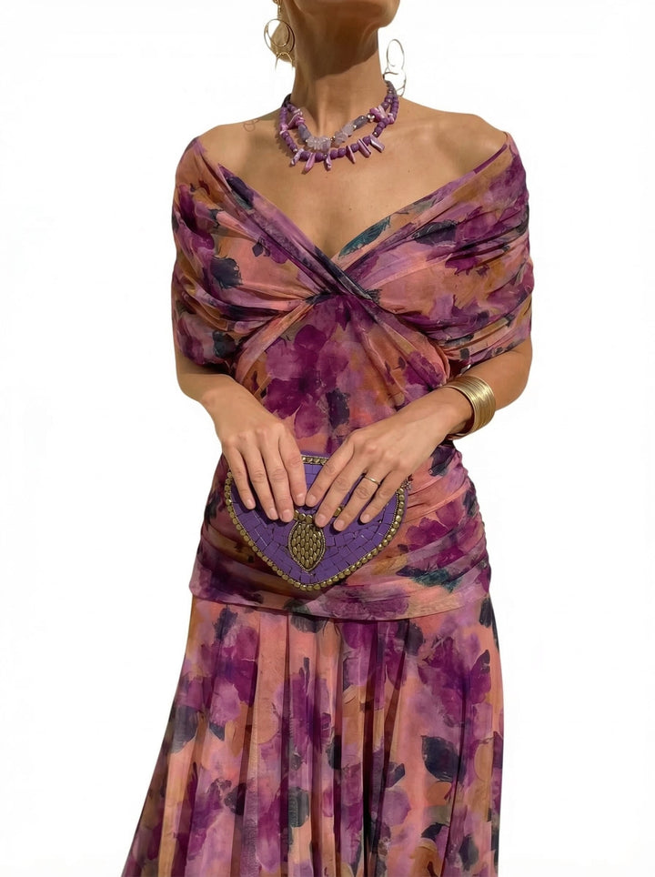 Mihaela - Rochie Maxi Fluidă cu Decolteu în V