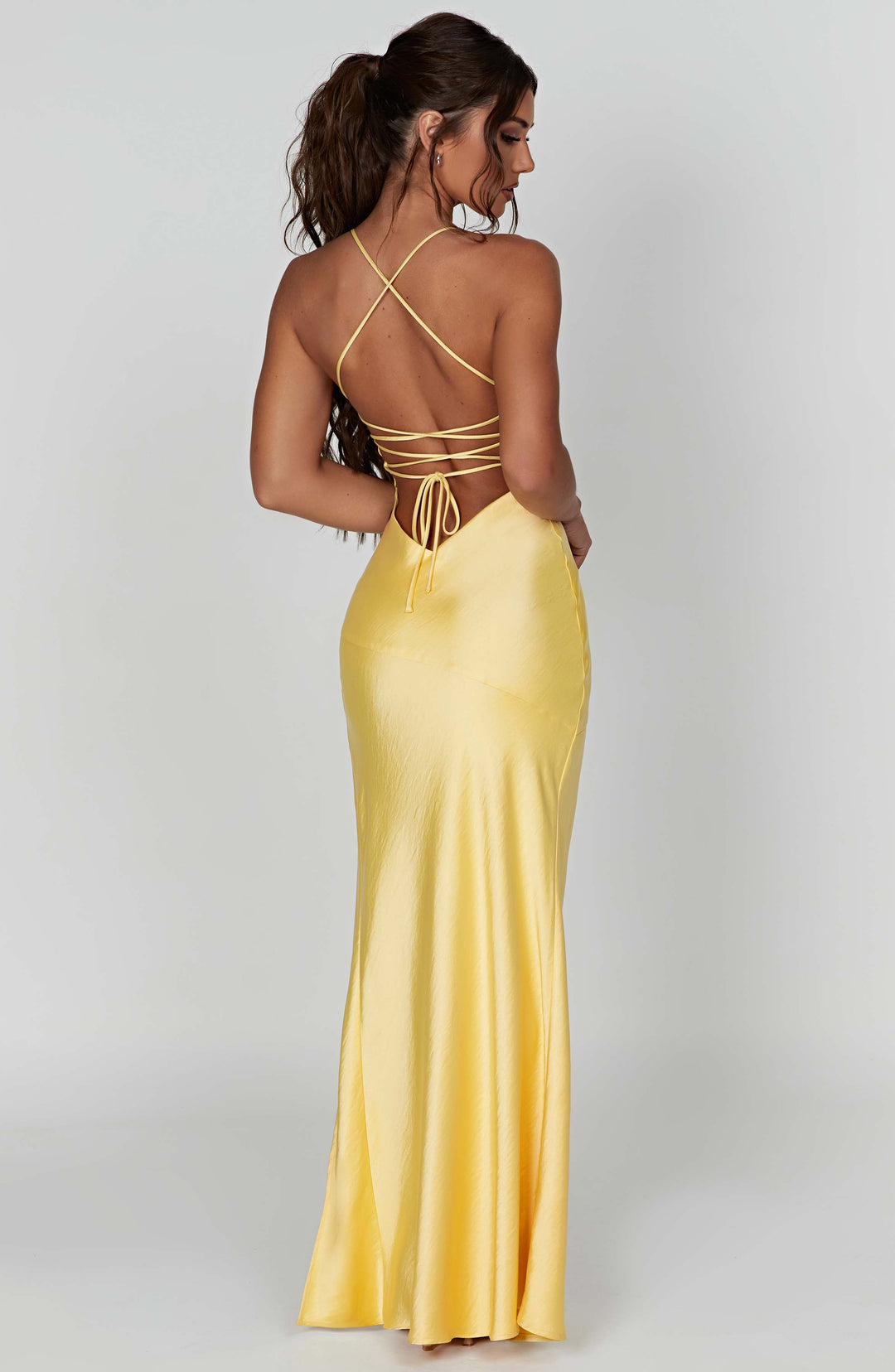 Meliva – Rochie Maxi de Damă cu Decolteu Înalt Satinată