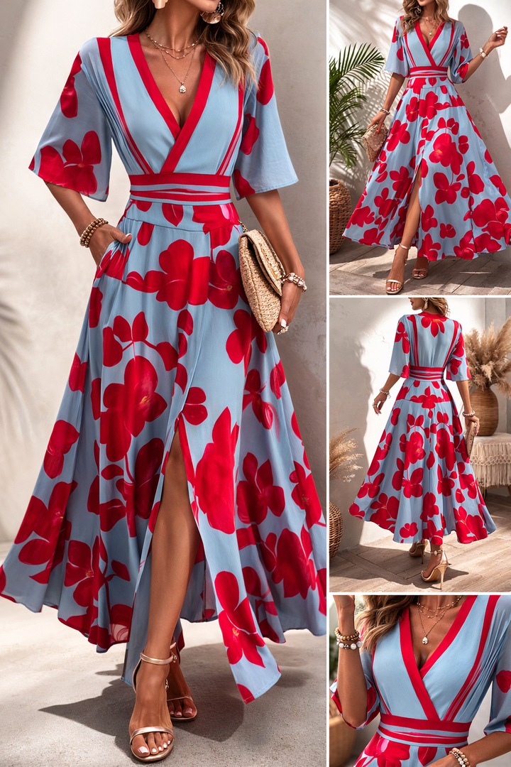 Noelle | Rochie de Primăvară Florală cu Decolteu în V